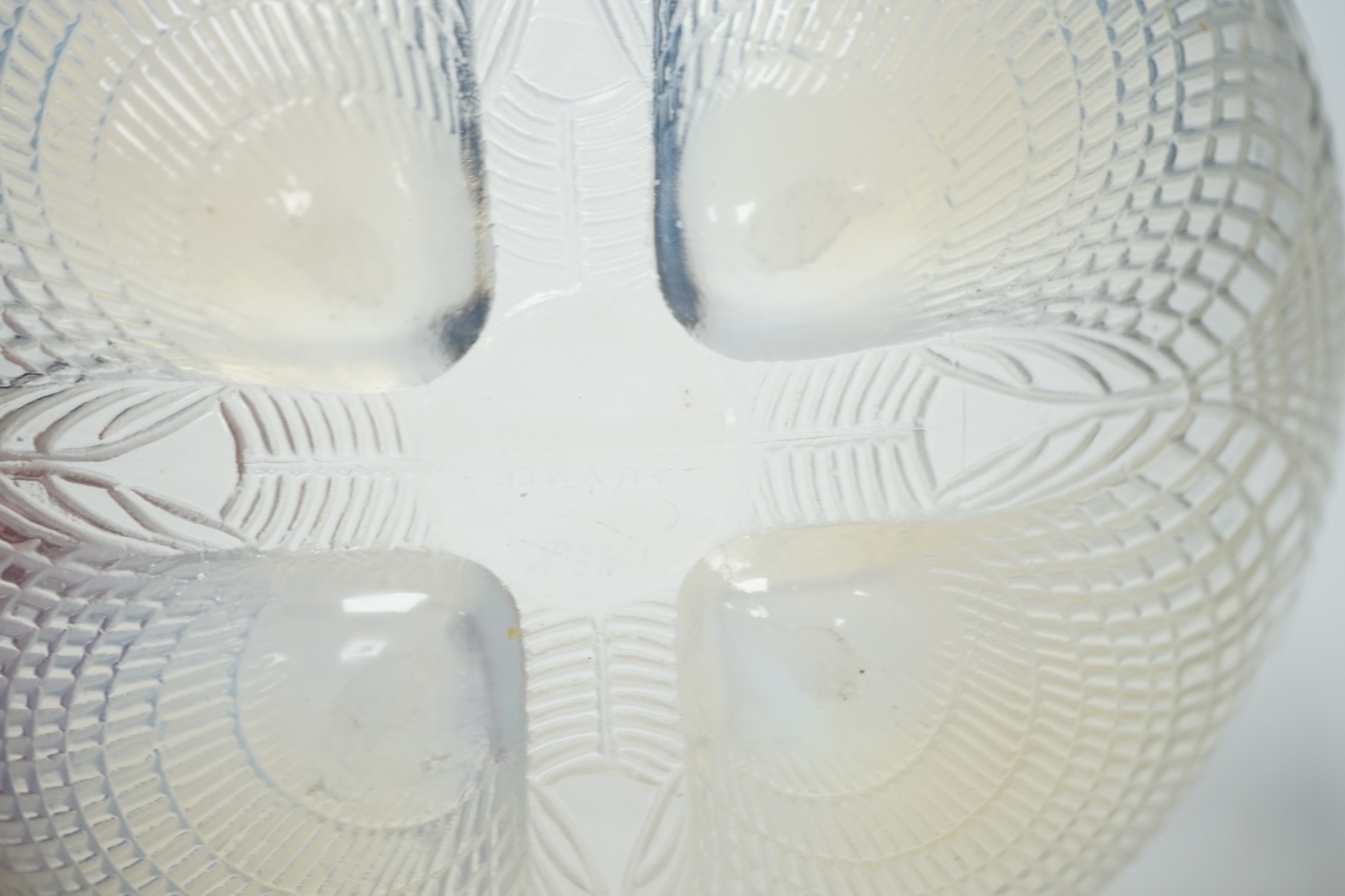René Lalique, a Coquilles pattern opalescent glass bowl, engraved shape number 3201, 21cm diameter. Condition - tiny rim nicks, otherwise good